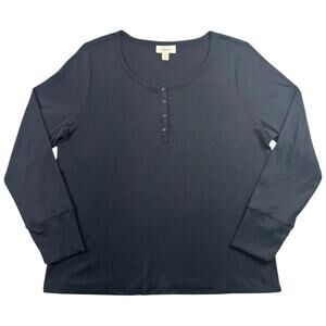 Style & Co Ribbed Henley Top Black Long Sleeve Stretch Minimalist - XL Petite
